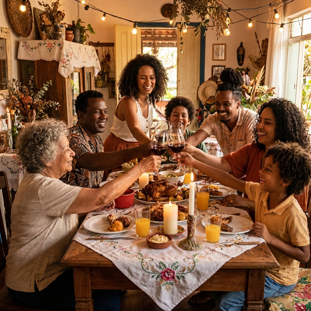 Família feliz comemorando a ceia de natal